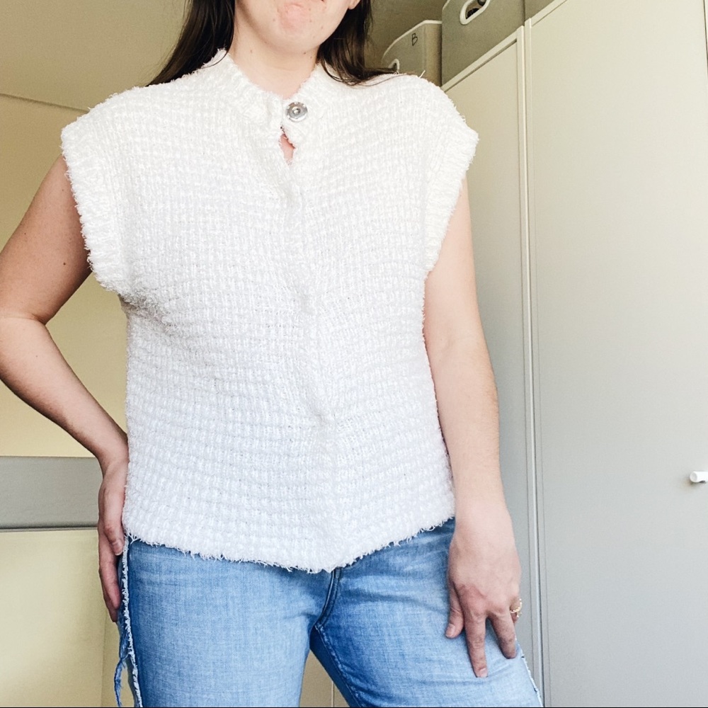 Free People Ivory Cardigan Sweater Vest Eyelash - Picture 5 of 6